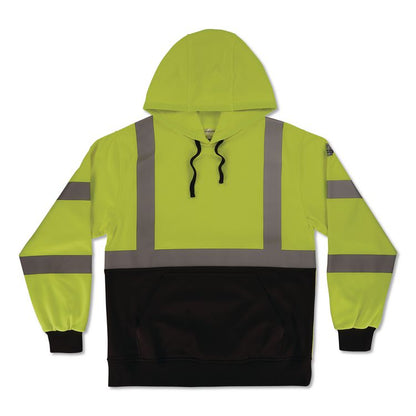 GloWear 8311BK Class 3 Essential Hi-Vis Hooded Sweatshirt with Black Bottom, 3X-Large, Lime