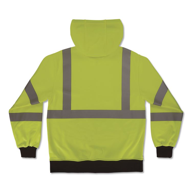GloWear 8312BK Class 3 Essential Hi-Vis Hooded Zip-Up Sweatshirt with Black Bottom, 3X-Large, Lime