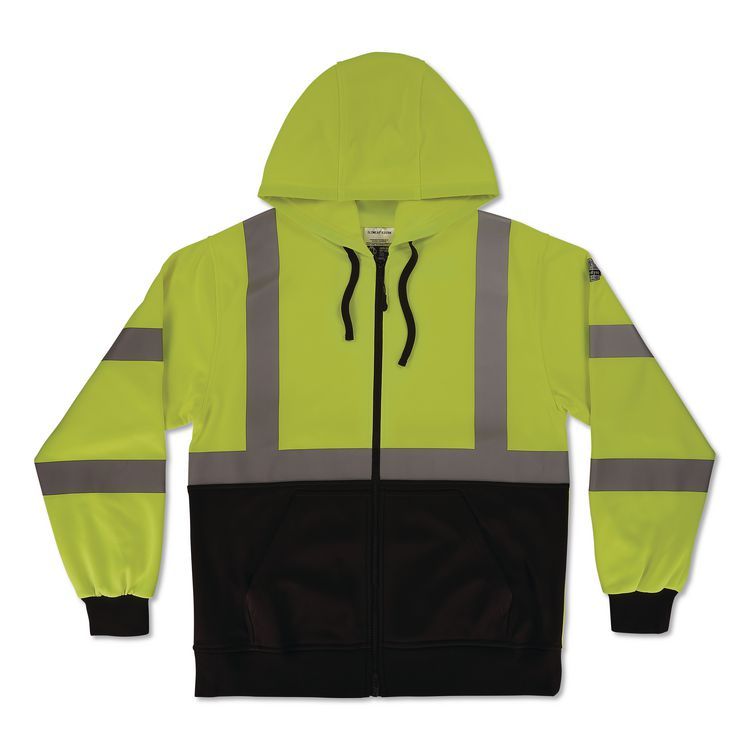 GloWear 8312BK Class 3 Essential Hi-Vis Hooded Zip-Up Sweatshirt with Black Bottom, 3X-Large, Lime