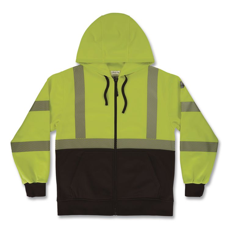 GloWear 8318BK Class 3 Performance Hi-Vis Hooded Zip-Up Sweatshirt with Black Bottom, 3X-Large, Lime