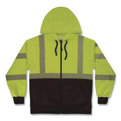 GloWear 8318BK Class 3 Performance Hi-Vis Hooded Zip-Up Sweatshirt with Black Bottom, 3X-Large, Lime