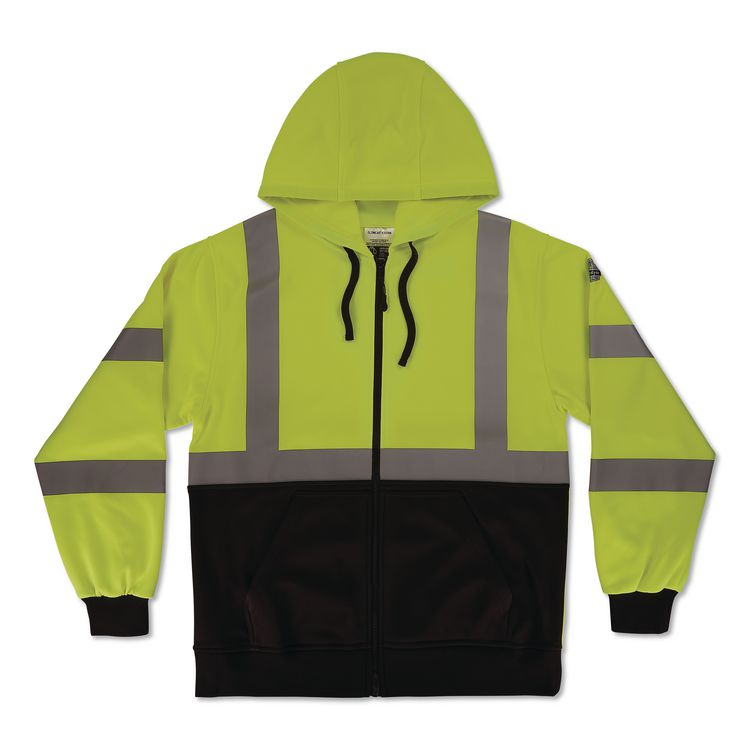 GloWear 8312BK Class 3 Essential Hi-Vis Hooded Zip-Up Sweatshirt with Black Bottom, 4X-Large, Lime