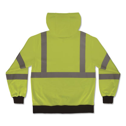GloWear 8312BK Class 3 Essential Hi-Vis Hooded Zip-Up Sweatshirt with Black Bottom, 5X-Large, Lime