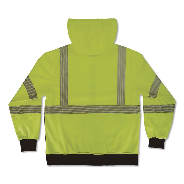 GloWear 8318BK Class 3 Performance Hi-Vis Hooded Zip-Up Sweatshirt with Black Bottom, 5X-Large, Lime