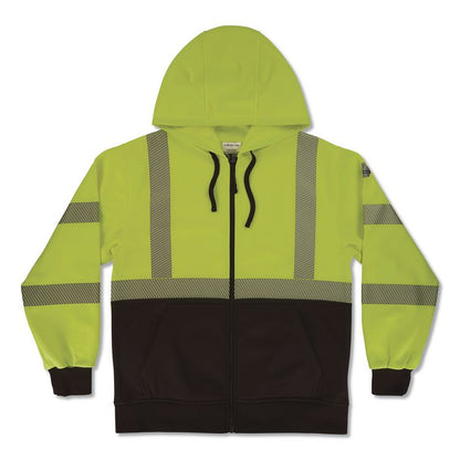 GloWear 8318BK Class 3 Performance Hi-Vis Hooded Zip-Up Sweatshirt with Black Bottom, 5X-Large, Lime
