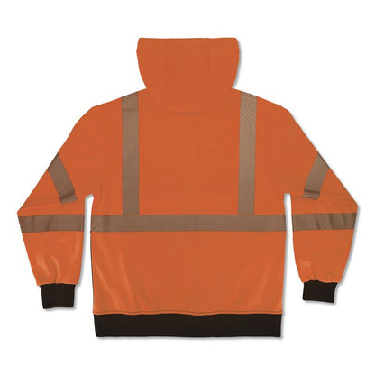 GloWear 8318BK Class 3 Performance Hi-Vis Hooded Zip-Up Sweatshirt with Black Bottom, Medium, Orange