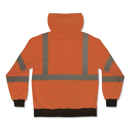 GloWear 8312BK Class 3 Essential Hi-Vis Hooded Zip-Up Sweatshirt with Black Bottom, Large, Orange