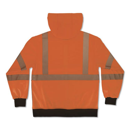 GloWear 8318BK Class 3 Performance Hi-Vis Hooded Zip-Up Sweatshirt with Black Bottom, Large, Orange