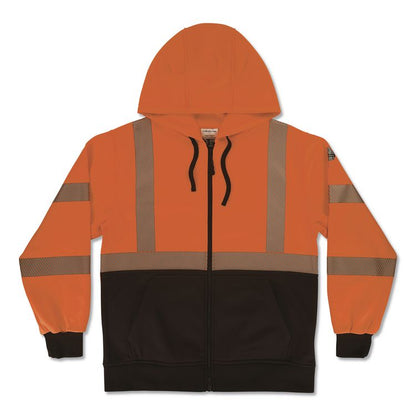 GloWear 8318BK Class 3 Performance Hi-Vis Hooded Zip-Up Sweatshirt with Black Bottom, Large, Orange