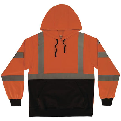 GloWear 8311BK Class 3 Essential Hi-Vis Hooded Sweatshirt with Black Bottom, X-Large, Orange