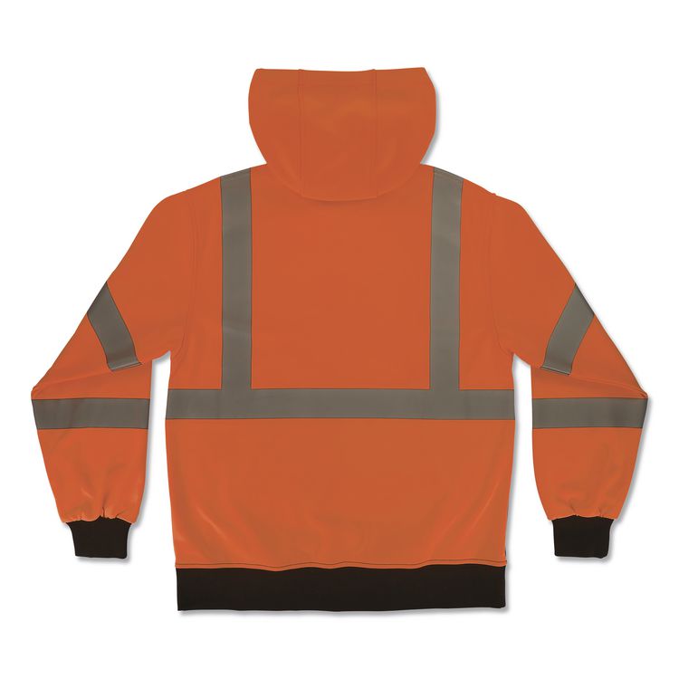 GloWear 8312BK Class 3 Essential Hi-Vis Hooded Zip-Up Sweatshirt with Black Bottom, X-Large, Orange