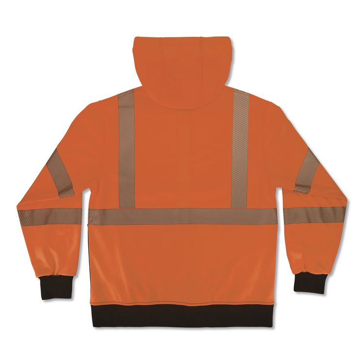 GloWear 8318BK Class 3 Performance Hi-Vis Hooded Zip-Up Sweatshirt with Black Bottom, X-Large, Orange