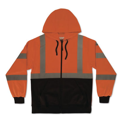 GloWear 8312BK Class 3 Essential Hi-Vis Hooded Zip-Up Sweatshirt with Black Bottom, 4X-Large, Orange