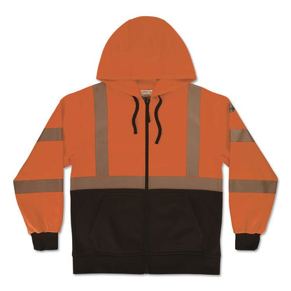 GloWear 8318BK Class 3 Performance Hi-Vis Hooded Zip-Up Sweatshirt with Black Bottom, 4X-Large, Orange