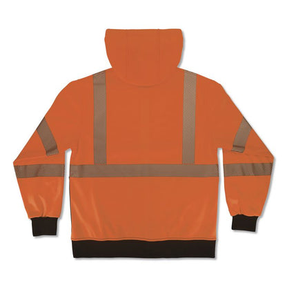 GloWear 8318BK Class 3 Performance Hi-Vis Hooded Zip-Up Sweatshirt with Black Bottom, 5X-Large, Orange