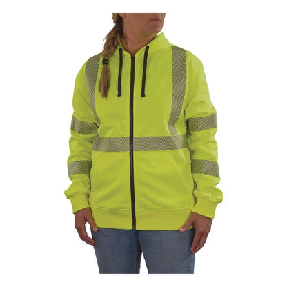 GloWear 8305W Class 3 Women's Performance Hi-Vis Hooded Zip-Up Sweatshirt, Small, Lime