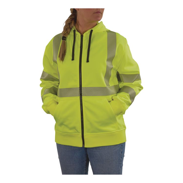 GloWear 8305W Class 3 Women's Performance Hi-Vis Hooded Zip-Up Sweatshirt, Small, Lime