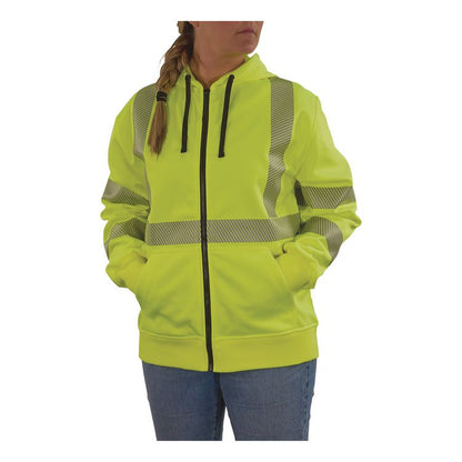 GloWear 8305W Class 3 Women's Performance Hi-Vis Hooded Zip-Up Sweatshirt, Small, Lime