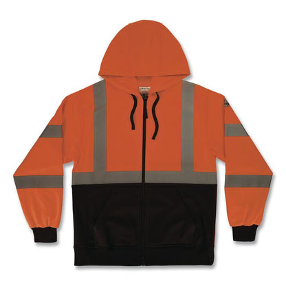 GloWear 8312BK Class 3 Essential Hi-Vis Hooded Zip-Up Sweatshirt with Black Bottom, 5X-Large, Orange