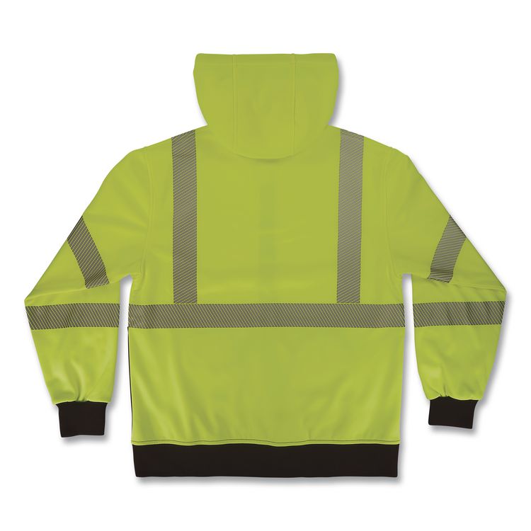 GloWear 8317BK Class 3 Performance Hi-Vis Hooded Sweatshirt with Black Bottom, Medium, Lime
