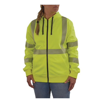 GloWear 8305W Class 3 Women's Performance Hi-Vis Hooded Zip-Up Sweatshirt, Medium, Lime