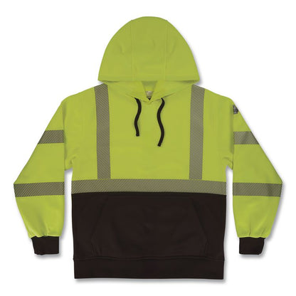 GloWear 8317BK Class 3 Performance Hi-Vis Hooded Sweatshirt with Black Bottom, Medium, Lime