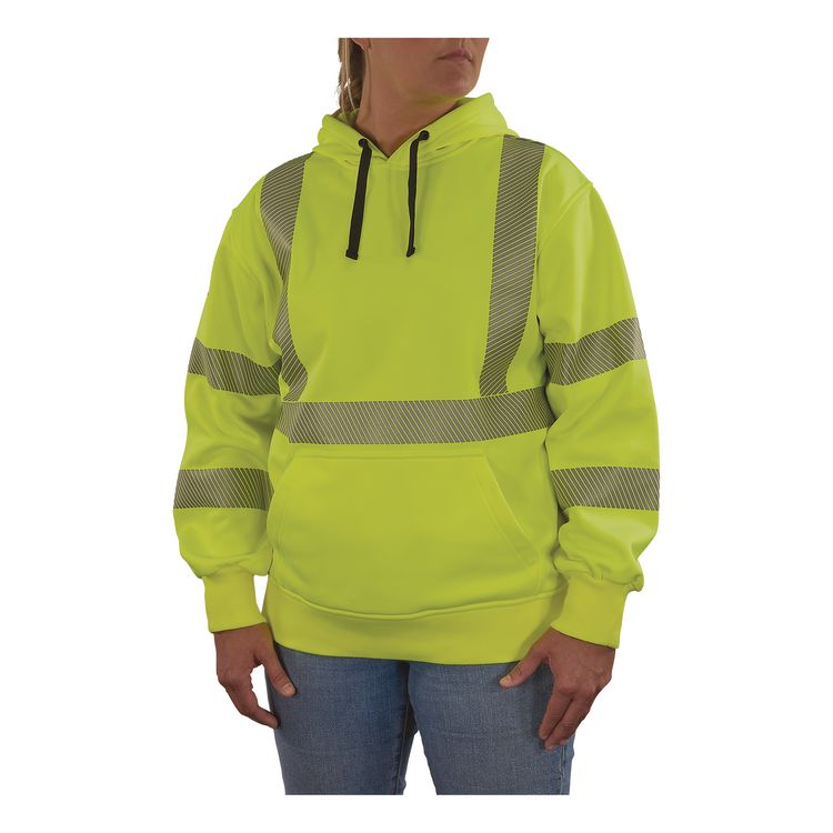 GloWear 8304W Class 3 Women's Performance Hi-Vis Hooded Sweatshirt, Medium, Lime