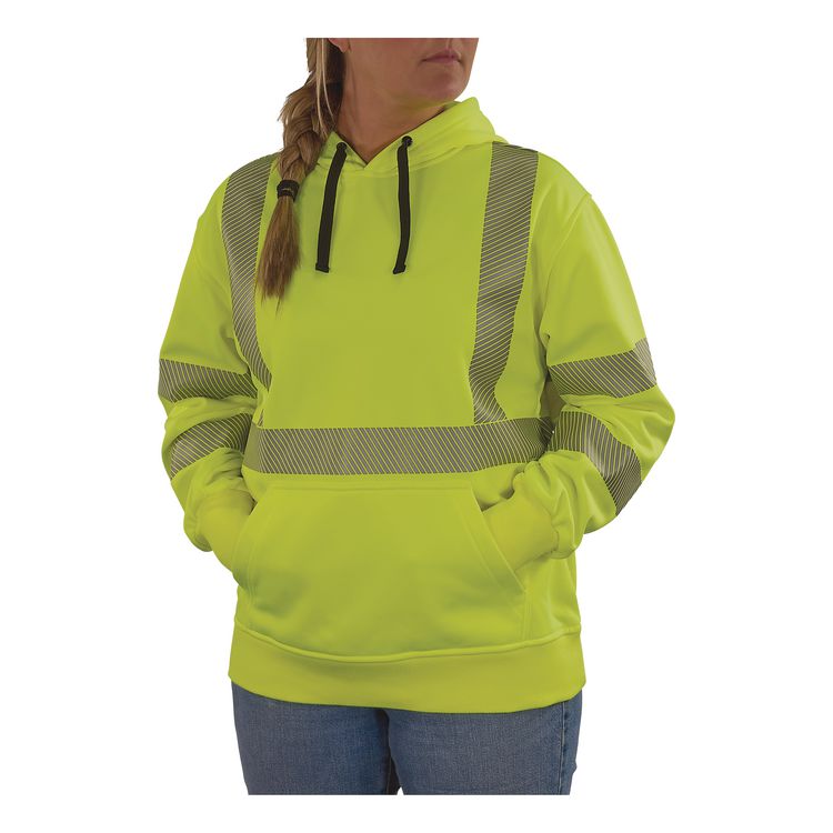 GloWear 8304W Class 3 Women's Performance Hi-Vis Hooded Sweatshirt, Medium, Lime