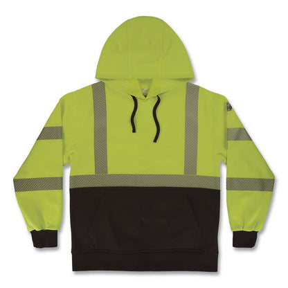 GloWear 8317BK Class 3 Performance Hi-Vis Hooded Sweatshirt with Black Bottom, Large, Lime