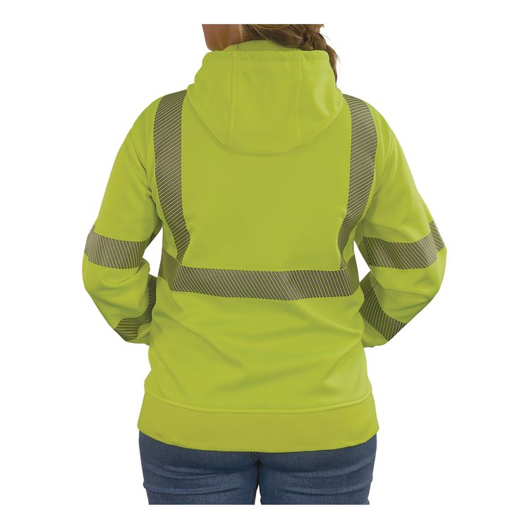 GloWear 8305W Class 3 Women's Performance Hi-Vis Hooded Zip-Up Sweatshirt, Large, Lime