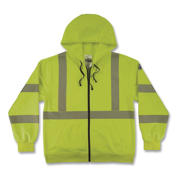GloWear 8305W Class 3 Women's Performance Hi-Vis Hooded Zip-Up Sweatshirt, Large, Lime