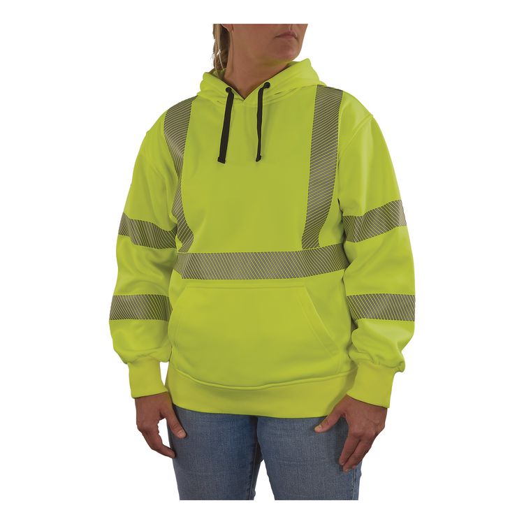 GloWear 8304W Class 3 Women's Performance Hi-Vis Hooded Sweatshirt, Large, Lime