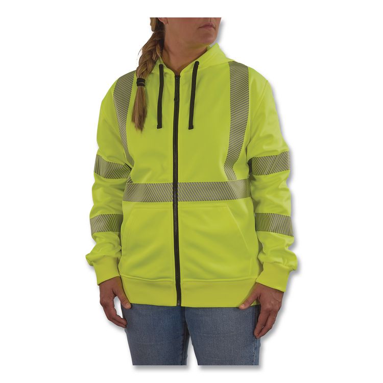 GloWear 8305W Class 3 Women's Performance Hi-Vis Hooded Zip-Up Sweatshirt, X-Large, Lime