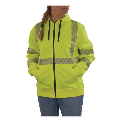 GloWear 8305W Class 3 Women's Performance Hi-Vis Hooded Zip-Up Sweatshirt, X-Large, Lime