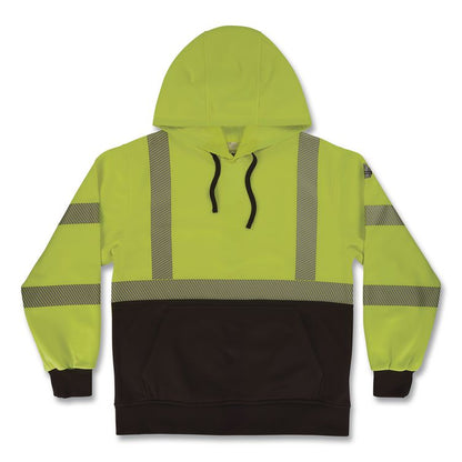 GloWear 8317BK Class 3 Performance Hi-Vis Hooded Sweatshirt with Black Bottom, X-Large, Lime