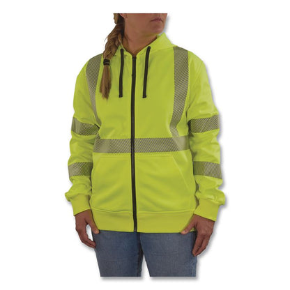 GloWear 8305W Class 3 Women's Performance Hi-Vis Hooded Zip-Up Sweatshirt, 2X-Large, Lime
