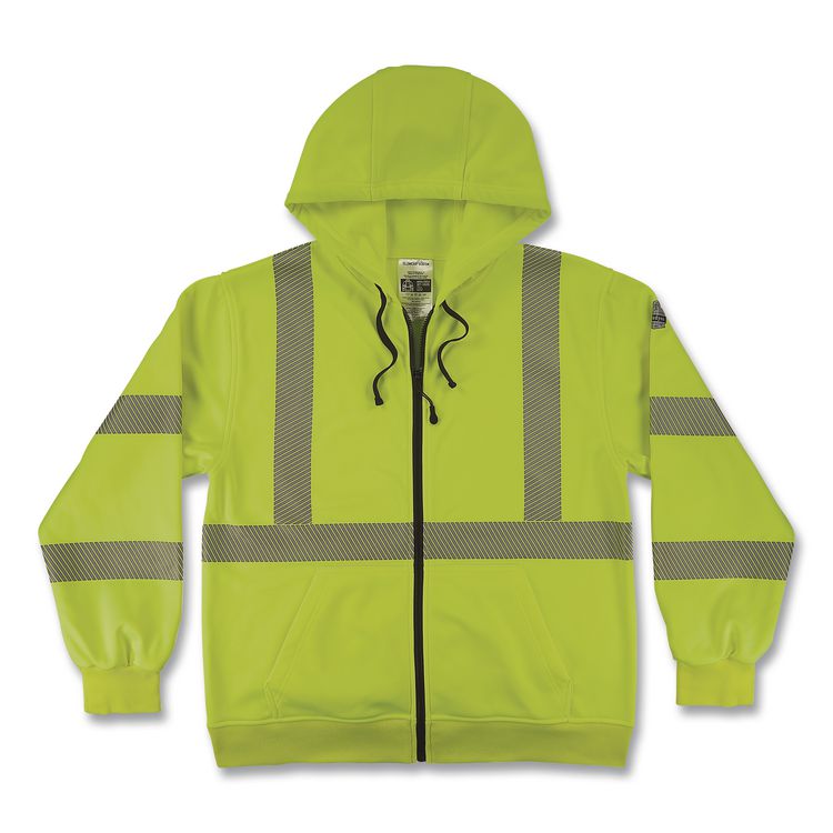 GloWear 8305W Class 3 Women's Performance Hi-Vis Hooded Zip-Up Sweatshirt, 2X-Large, Lime