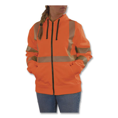 GloWear 8305W Class 3 Women's Performance Hi-Vis Hooded Zip-Up Sweatshirt, Medium, Orange