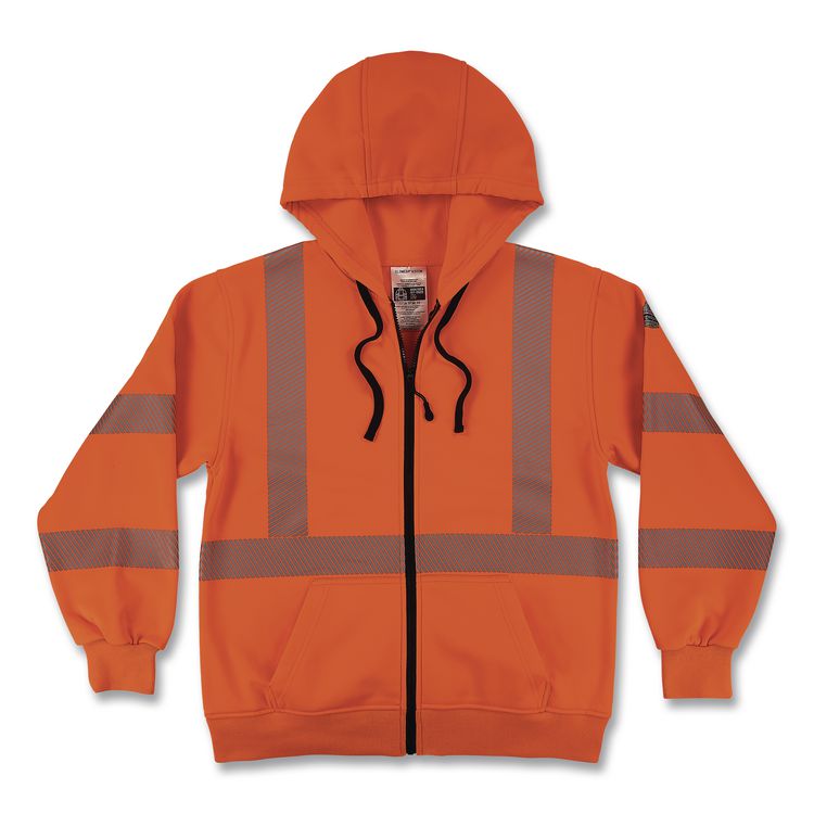 GloWear 8305W Class 3 Women's Performance Hi-Vis Hooded Zip-Up Sweatshirt, Medium, Orange