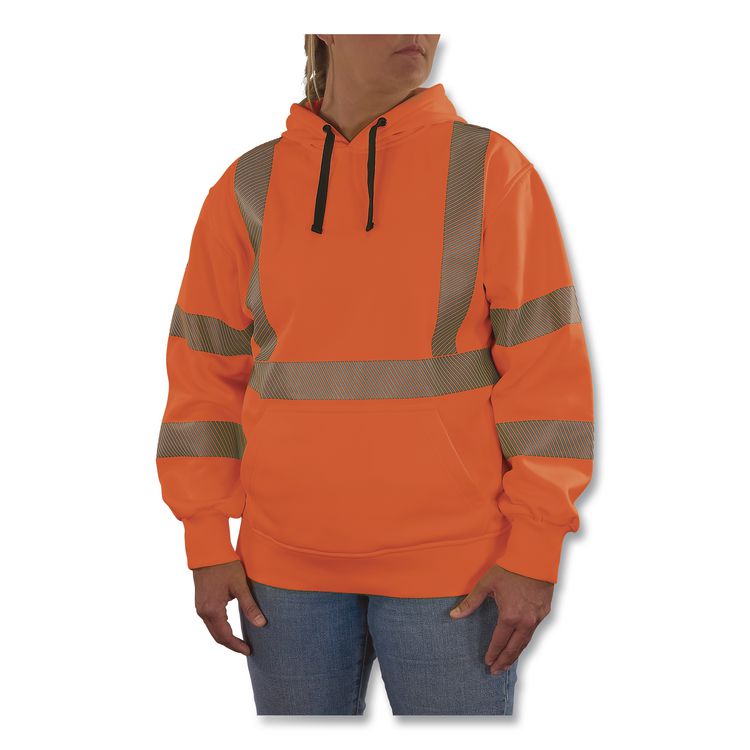 GloWear 8304W Class 3 Women's Performance Hi-Vis Hooded Sweatshirt, Medium, Orange