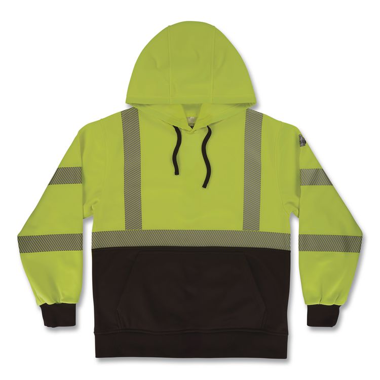 GloWear 8317BK Class 3 Performance Hi-Vis Hooded Sweatshirt with Black Bottom, 5X-Large, Lime