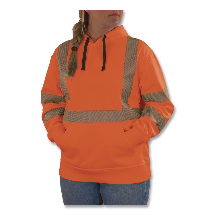GloWear 8304W Class 3 Women's Performance Hi-Vis Hooded Sweatshirt, Medium, Orange