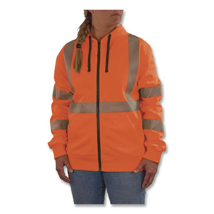 GloWear 8305W Class 3 Women's Performance Hi-Vis Hooded Zip-Up Sweatshirt, Large, Orange