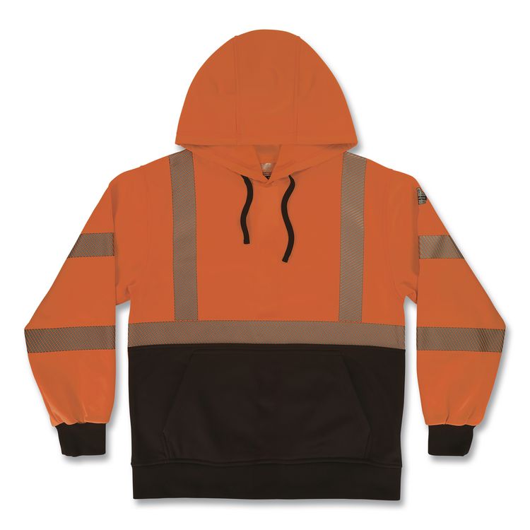 GloWear 8317BK Class 3 Performance Hi-Vis Hooded Sweatshirt with Black Bottom, Medium, Orange