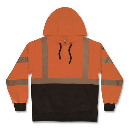 GloWear 8317BK Class 3 Performance Hi-Vis Hooded Sweatshirt with Black Bottom, Medium, Orange