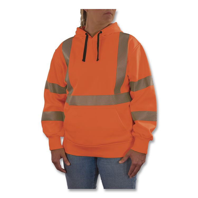 GloWear 8304W Class 3 Women's Performance Hi-Vis Hooded Sweatshirt, X-Large, Orange