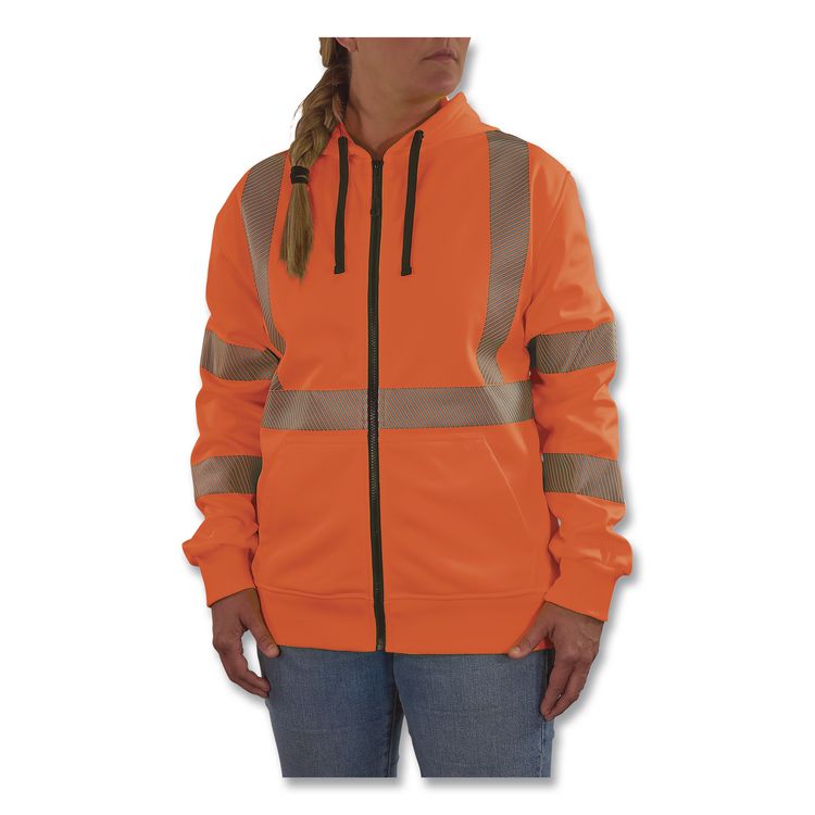 GloWear 8305W Class 3 Women's Performance Hi-Vis Hooded Zip-Up Sweatshirt, 2X-Large, Orange