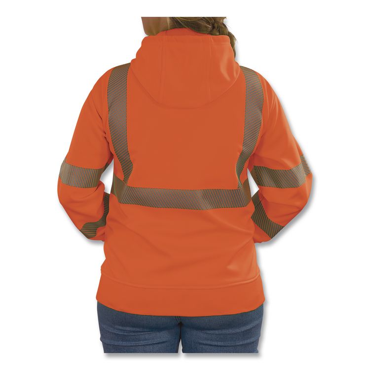 GloWear 8305W Class 3 Women's Performance Hi-Vis Hooded Zip-Up Sweatshirt, 2X-Large, Orange