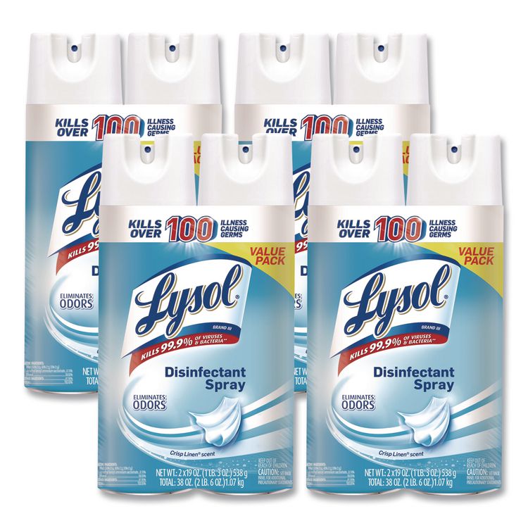 Disinfectant Spray, Crisp Linen Scent, 19 oz Aerosol Spray, 2/Pack, 4 Packs/Carton