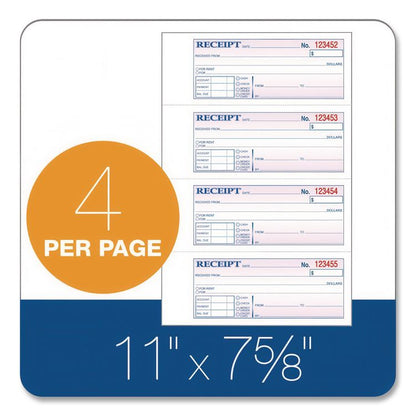 Money and Rent Receipt Book, Account + Payment Sections, Three-Part Carbonless, 7.13 x 2.75, 4 Forms/Sheet, 100 Forms Total